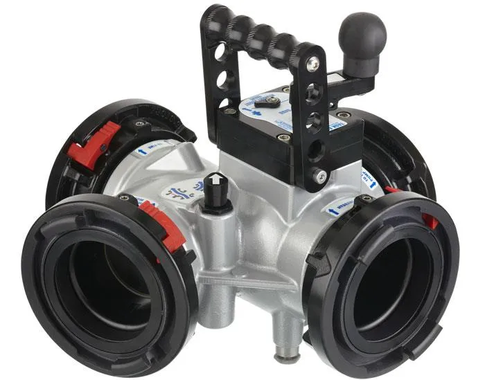 Oasis 4-Way Hydrant Assist Valve - 4" Storz Swivel Inlet, 4" Storz Swivel Outlets Oasis 4-Way Hydrant Assist Valve - 4" Storz Swivel Inlet, 4" Storz Swivel Outlets