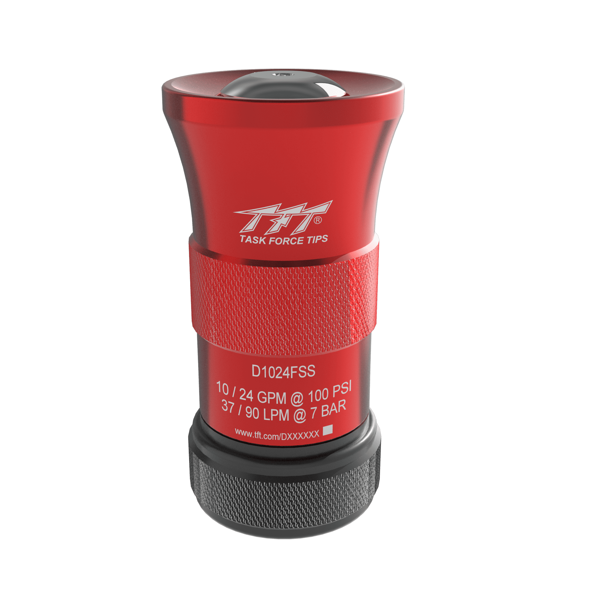 Twister Selectable Nozzle Tip, Knurled Red Barrel, Twist Baffle - 10/24 GPM @ 100 PSI, 1" NPSHF Rigid Inlet Twister Selectable Nozzle Tip, Knurled Red Barrel, Twist Baffle - 10/24 GPM @ 100 PSI, 1" NPSHF Rigid Inlet