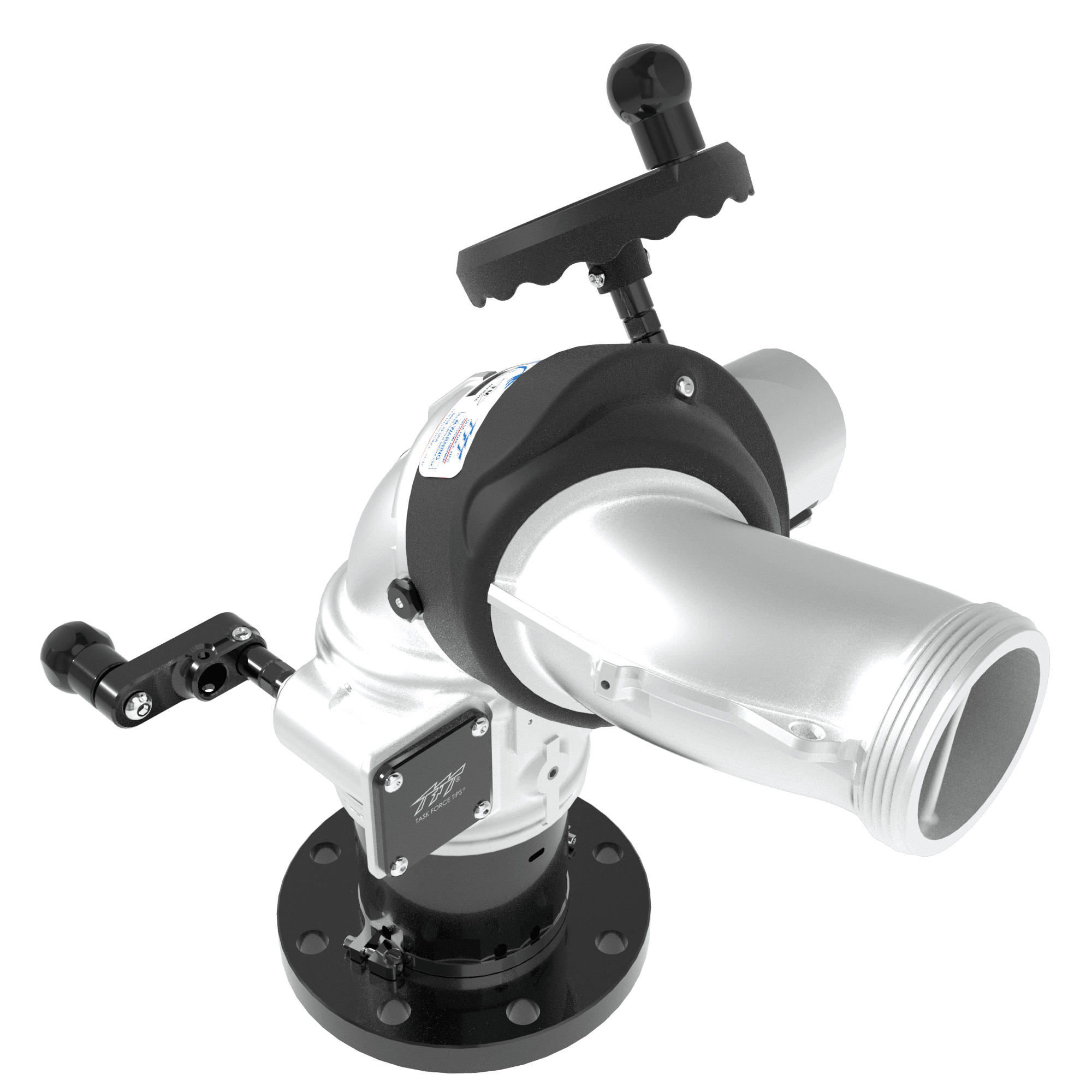 Monsoon Dual Crank 2000 GPM (7600 LPM) Monitor, Aerial Platform - 4" (100 mm) ANSI 150/DN100 PN16 Rigid Flange Inlet, 3.5" (90 mm) NHM Rigid Outlet, Silver Monsoon Dual Crank 2000 GPM (7600 LPM) Monitor, Aerial Platform - 4" (100 mm) ANSI 150/DN100 PN16 Rigid Flange Inlet, 3.5" (90 mm) NHM Rigid Outlet, Silver