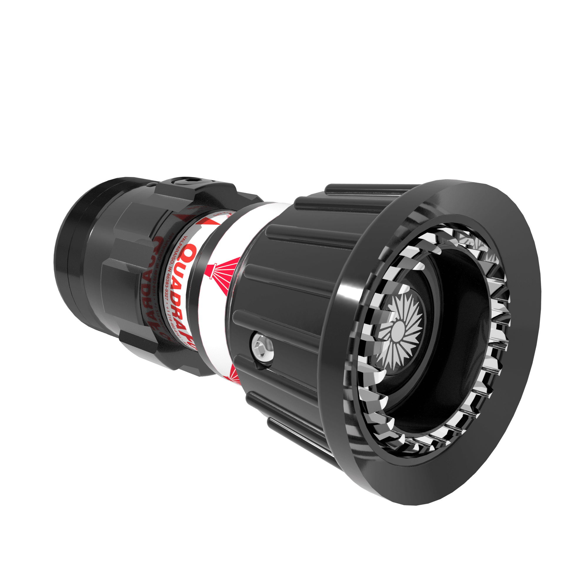 QuadraFog Selectable Nozzle Tip, Integrated Valve - 30/60/95/125 GPM @ 75 PSI, 1.5" NHF Rigid Inlet, Spinning Metal Teeth QuadraFog Selectable Nozzle Tip, Integrated Valve - 30/60/95/125 GPM @ 75 PSI, 1.5" NHF Rigid Inlet, Spinning Metal Teeth
