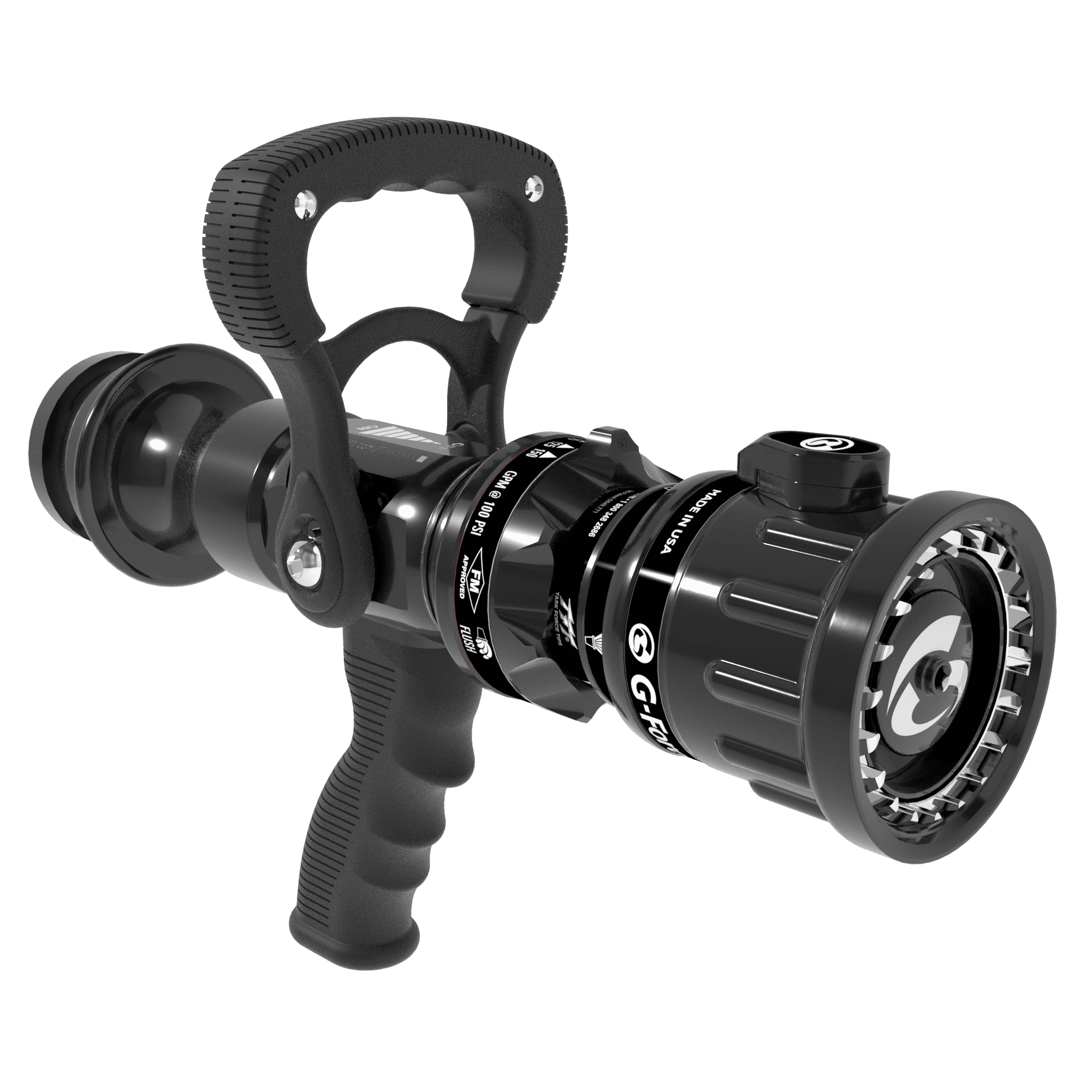 G-Force Selectable One-Piece Nozzle With Pistol Grip, Slide Valve - 110/230/360/470/570 LPM @ 7 Bar, 65 mm BICM Swivel Inlet, Spinning Metal Teeth, Shaper Indicator Detent G-Force Selectable One-Piece Nozzle With Pistol Grip, Slide Valve - 110/230/360/470/570 LPM @ 7 Bar, 65 mm BICM Swivel Inlet, Spinning Metal Teeth, Shaper Indicator Detent