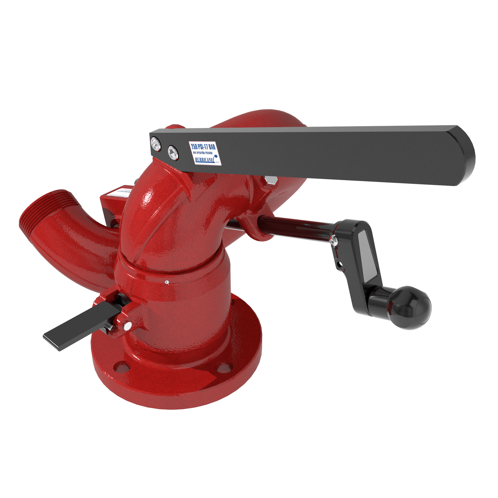 Hurricane Tiller+Handwheel 1250 GPM (4500 LPM) Monitor, Standard - 3" (75 mm) ANSI 150/DN100 PN16 Rigid Flange Inlet, 2.5" (65 mm) NHM Rigid Outlet, Red Hurricane Tiller+Handwheel 1250 GPM (4500 LPM) Monitor, Standard - 3" (75 mm) ANSI 150/DN100 PN16 Rigid Flange Inlet, 2.5" (65 mm) NHM Rigid Outlet, Red
