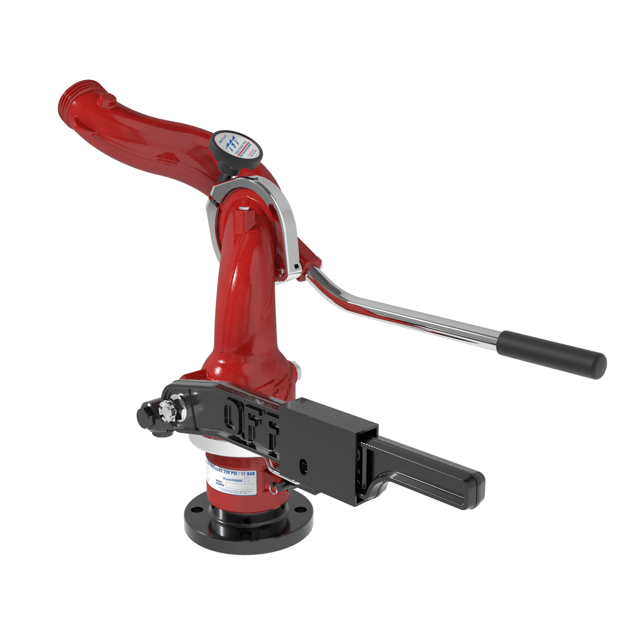 Protector Tiller+Lock Lever 1250 GPM (4500 LPM) Monitor, Standard - 3" (75 mm) ANSI 150/DN100 PN16 Rigid Flange Inlet, 2.5" (65 mm) NHM Rigid Outlet, Red Protector Tiller+Lock Lever 1250 GPM (4500 LPM) Monitor, Standard - 3" (75 mm) ANSI 150/DN100 PN16 Rigid Flange Inlet, 2.5" (65 mm) NHM Rigid Outlet, Red