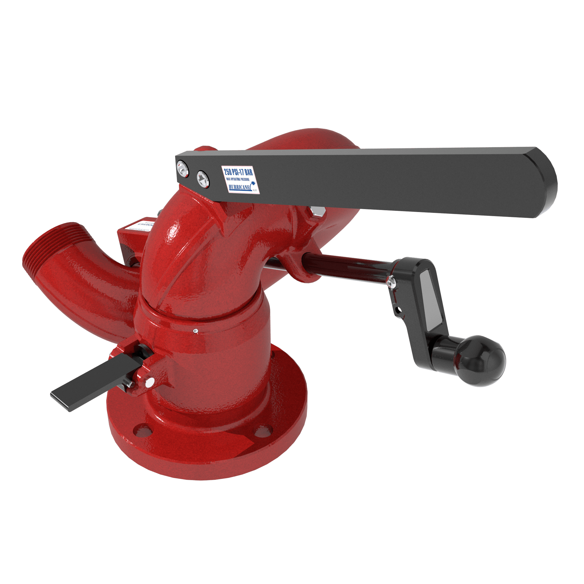 Hurricane Tiller+Handwheel 1250 GPM (4500 LPM) Monitor, Standard - 4" (100 mm) ANSI 150/DN100 PN16 Rigid Inlet, 4.5" (115 mm) Riser Flange, 2.5" (65 mm) NHM Rigid Outlet, Red Hurricane Tiller+Handwheel 1250 GPM (4500 LPM) Monitor, Standard - 4" (100 mm) ANSI 150/DN100 PN16 Rigid Inlet, 4.5" (115 mm) Riser Flange, 2.5" (65 mm) NHM Rigid Outlet, Red