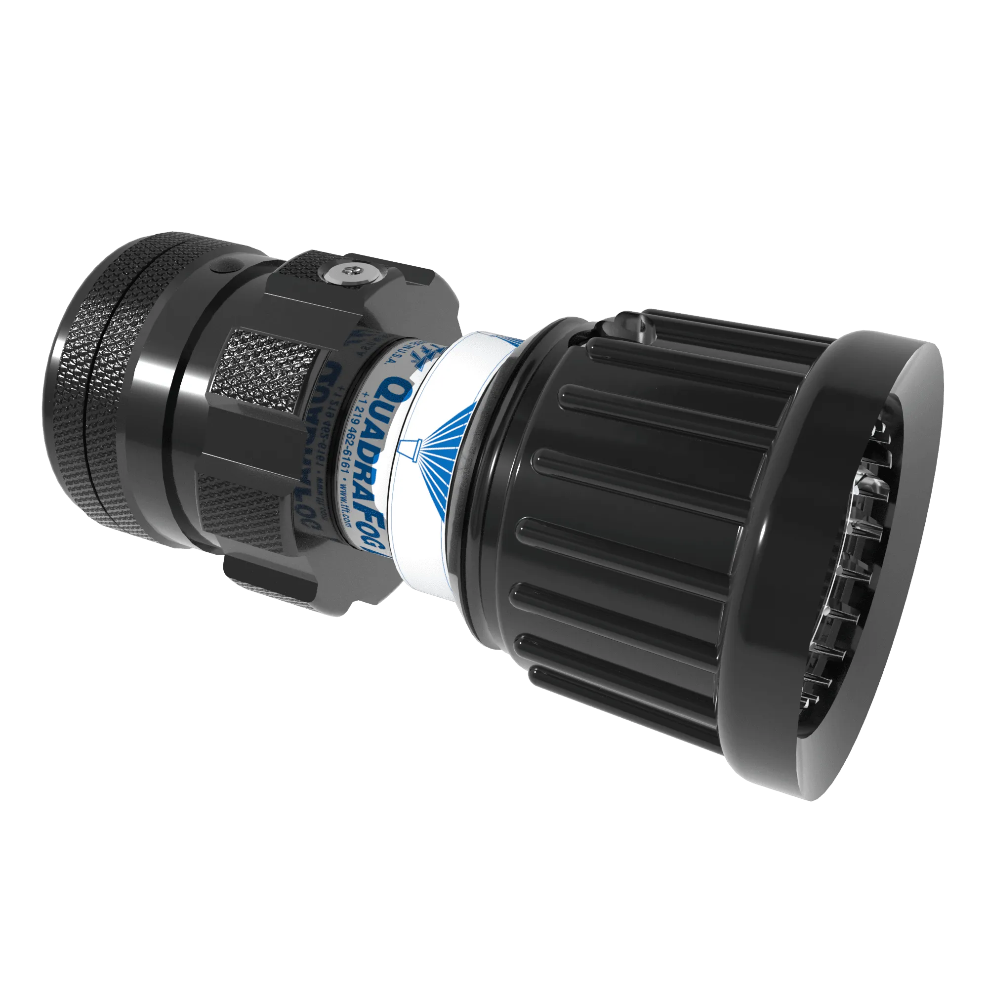 QuadraFog Selectable Nozzle Tip, Integrated Valve - 5/10/24/40 GPM @ 100 PSI, 1" NPSHF Rigid Inlet, Spinning Metal Teeth QuadraFog Selectable Nozzle Tip, Integrated Valve - 5/10/24/40 GPM @ 100 PSI, 1" NPSHF Rigid Inlet, Spinning Metal Teeth