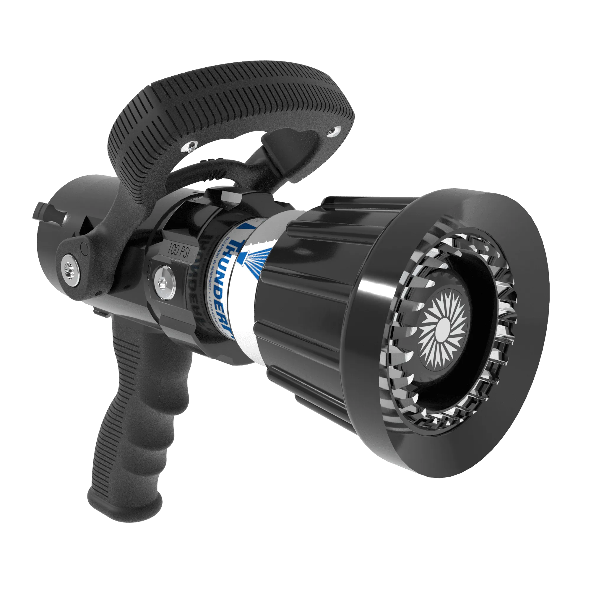 ThunderFog Selectable One-Piece Nozzle With Pistol Grip, Ball Valve - 30/60/95/125/150/200 GPM @ 100 PSI, 1.5" NHF Rocker Swivel Inlet, Spinning Metal Teeth ThunderFog Selectable One-Piece Nozzle With Pistol Grip, Ball Valve - 30/60/95/125/150/200 GPM @ 100 PSI, 1.5" NHF Rocker Swivel Inlet, Spinning Metal Teeth