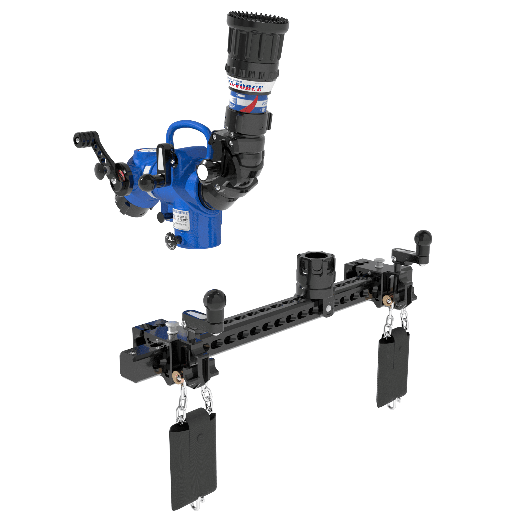 Hemisphere Mountable Monitor +Max-Force Automatic Nozzle Package - 2.5" NHF Swivel Inlet, 2.5" NHM Rigid Outlet, Flex Clamp Hemisphere Mountable Monitor +Max-Force Automatic Nozzle Package - 2.5" NHF Swivel Inlet, 2.5" NHM Rigid Outlet, Flex Clamp