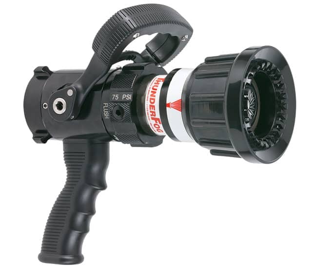ThunderFog Selectable One-Piece Nozzle With Pistol Grip, Ball Valve - 30/60/95/125/150/200 GPM @ 75 PSI, 1.5" NHF Rocker Swivel Inlet, Metal Teeth ThunderFog Selectable One-Piece Nozzle With Pistol Grip, Ball Valve - 30/60/95/125/150/200 GPM @ 75 PSI, 1.5" NHF Rocker Swivel Inlet, Metal Teeth