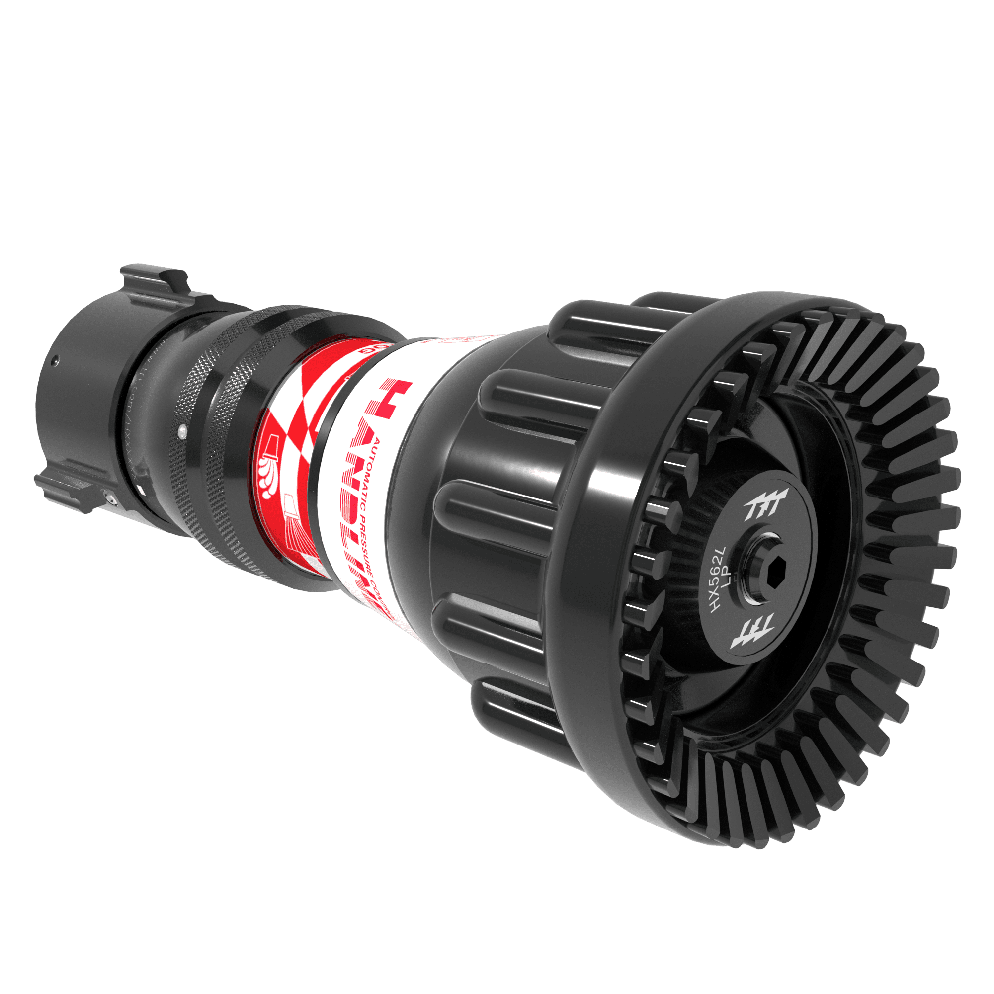 Handline Automatic Nozzle Tip - 95-250 GPM GPM @ 75 PSI, 1.5" NHF Rigid Rocker Inlet, Rubber Teeth Handline Automatic Nozzle Tip - 95-250 GPM GPM @ 75 PSI, 1.5" NHF Rigid Rocker Inlet, Rubber Teeth