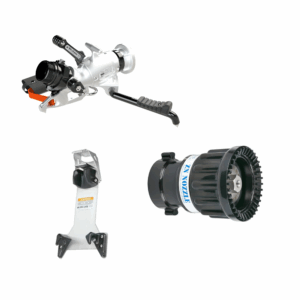 BlitzForce Portable Monitor +Fixed Flow (BSP Threaded) Nozzle Package - 3" (75 mm) Storz Swivel Inlet, 2.5" (65 mm) BSPM Rigid Outlet, Storage Bracket