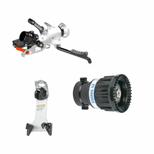 BlitzForce Portable Monitor +Fixed Flow Nozzle Package - 3" (75 mm) Storz Swivel Inlet, 2.5" (65 mm) NHM Rigid Outlet, Storage Bracket