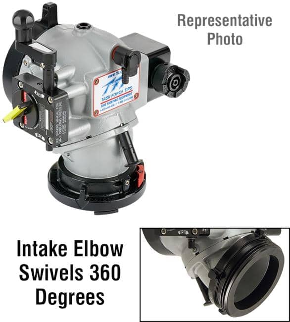 Jumbo Low-Profile Intake Valve, Top Left Crank Controls, Swiveling Elbow - 4" NHF Handle Swivel Street-Side, 6" NHF Swivel Truck-Side, Pressure Relief Valve Jumbo Low-Profile Intake Valve, Top Left Crank Controls, Swiveling Elbow - 4" NHF Handle Swivel Street-Side, 6" NHF Swivel Truck-Side, Pressure Relief Valve
