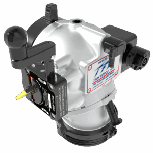 Jumbo Low-Profile Intake Valve, Top Left Crank Controls, Swiveling Elbow - 4" NHM Rigid Street-Side, 6" NHF Swivel Truck-Side, Pressure Relief Valve