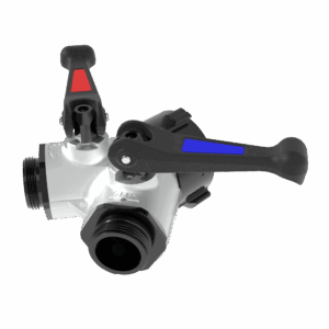 Gated Wye Quarter Turn Valve - Single 65 mm Swivel Rocker Inlet, Double 38 mm BSPM Rigid Outlets, Silver