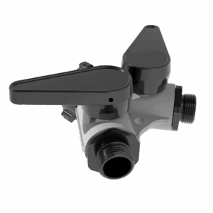 Gated Wye Quarter Turn Valve w/ Long Handles - Single 1.5" NHF Swivel Rocker Inlet, Double 1" NHM Rigid Outlets, Silver
