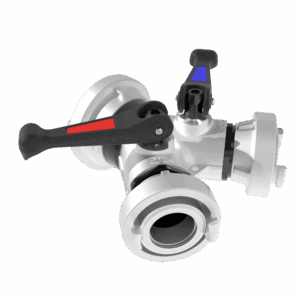 Gated Wye Quarter Turn Valve w/ Long Handles - Single 3" (75 mm) Storz Swivel Inlet, Double 1.5" (38 mm) Storz Rigid Outlets