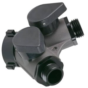 Gated Wye Quarter Turn Valve w/ Short Handles - Single 1" NHF Swivel Rocker Inlet, Double 1" NHM Rigid Outlets, Silver