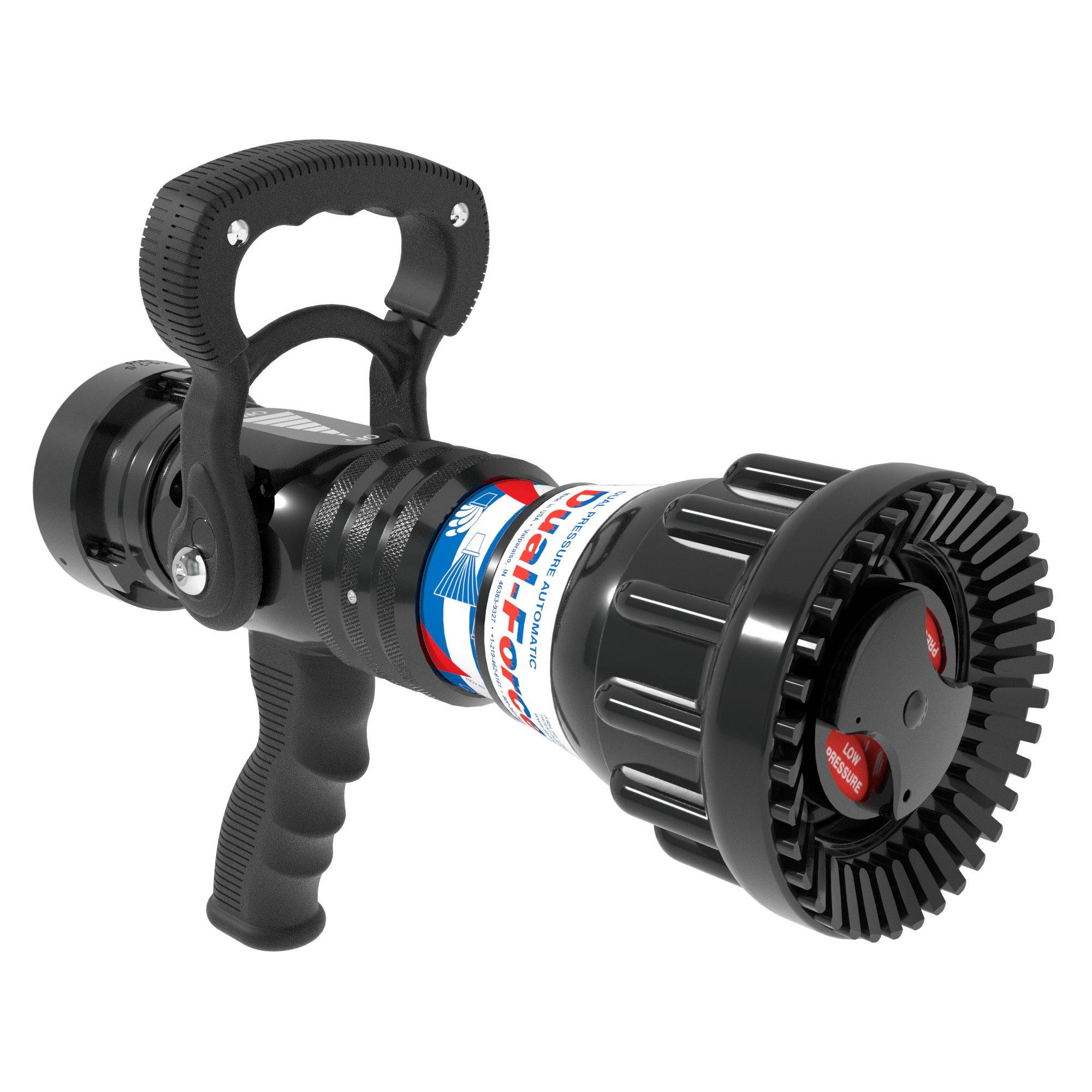 Dual-Force Automatic One-Piece Nozzle With Pistol Grip, Slide Valve - 95-300 GPM @ 45/75 PSI, 2.5" NHF Rocker Swivel Inlet, Rubber Teeth Dual-Force Automatic One-Piece Nozzle With Pistol Grip, Slide Valve - 95-300 GPM @ 45/75 PSI, 2.5" NHF Rocker Swivel Inlet, Rubber Teeth