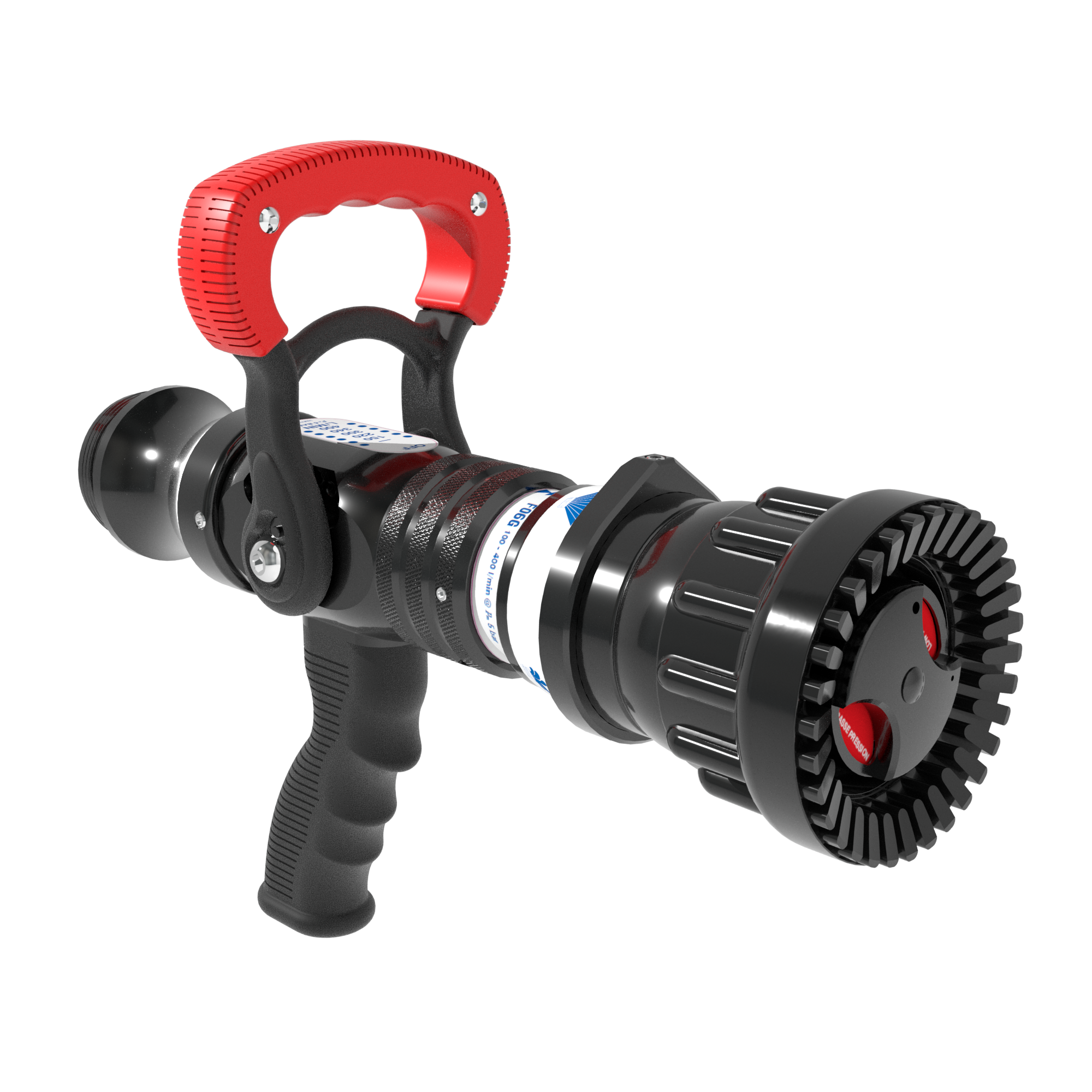 Mid-Force Automatic One-Piece EN Nozzle With Pistol Grip, Slide Valve - 100-400 LPM @ 3/6 Bar, 52 mm BSPM Swivel Inlet, Rubber Teeth Mid-Force Automatic One-Piece EN Nozzle With Pistol Grip, Slide Valve - 100-400 LPM @ 3/6 Bar, 52 mm BSPM Swivel Inlet, Rubber Teeth
