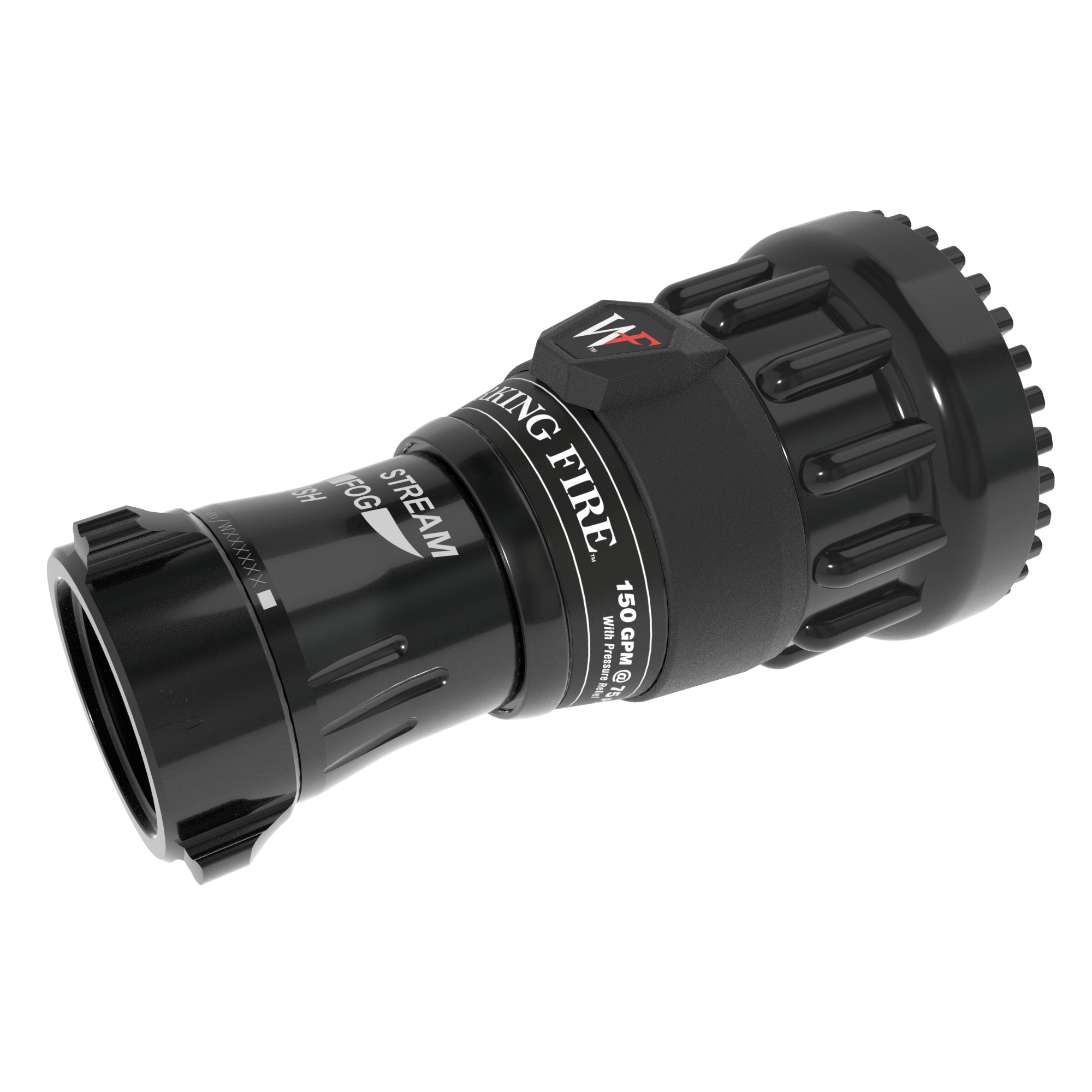 Working Fire Fixed Flow Nozzle Tip - 150 GPM @ 75 PSI, 1.5" NHF Rocker Swivel Inlet, Rubber Teeth Working Fire Fixed Flow Nozzle Tip - 150 GPM @ 75 PSI, 1.5" NHF Rocker Swivel Inlet, Rubber Teeth