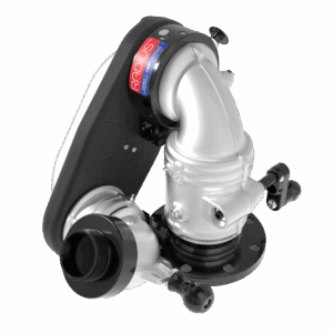 Radius Dual Crank 1500 GPM (6000 LPM) Extendable Monitor, Standard - 4" (100 mm) ANSI 150/DN100 PN16 Rigid Flange Inlet, 2.5" (65 mm) BSPM Rigid Outlet, 12 VDC Acc. Power, Silver