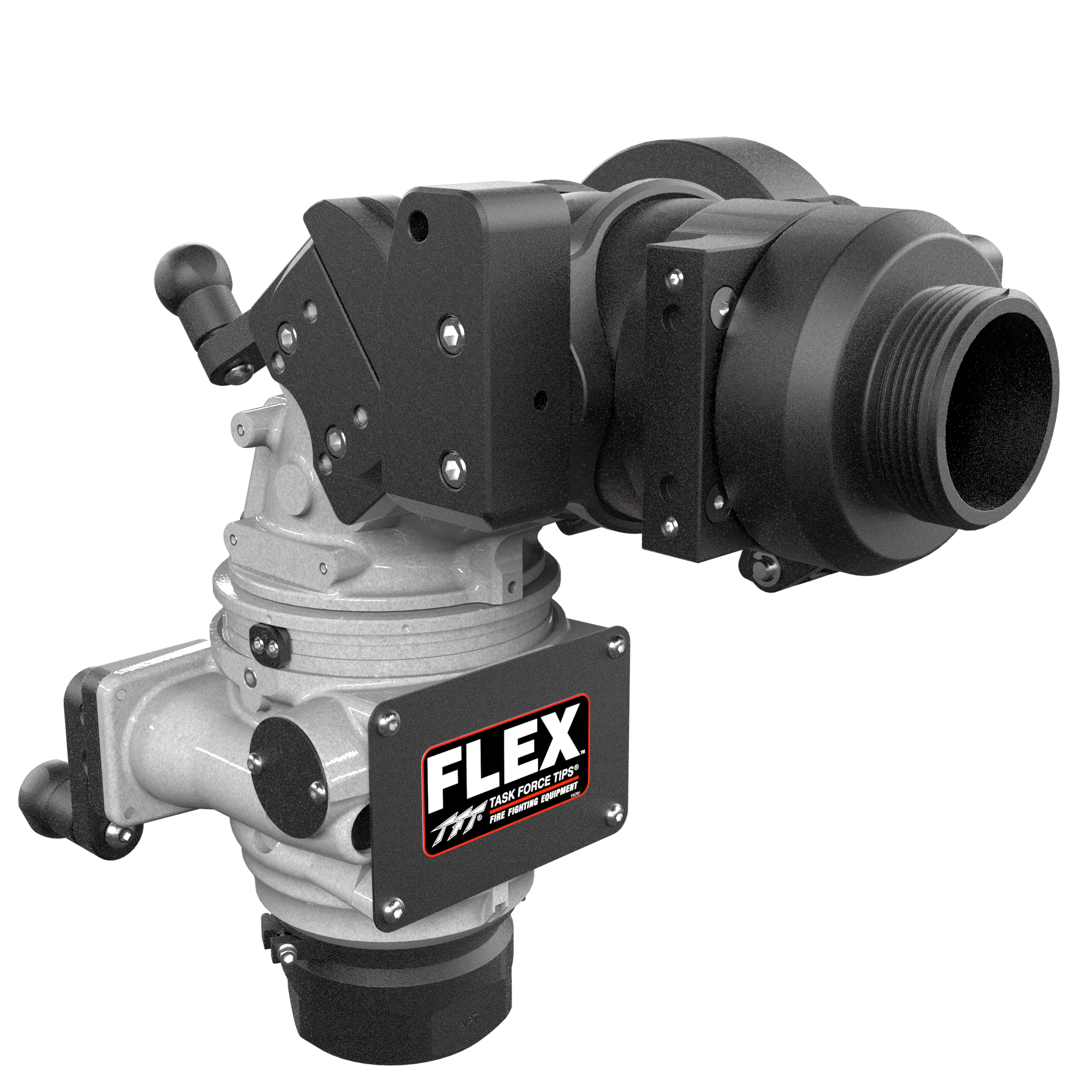 Flex Dual Crank 1250 GPM (4500 LPM) Monitor, Standard - 3" (75 mm) NPTF Rigid Inlet, 2.5" (65 mm) NHM Rigid Outlet, Silver Flex Dual Crank 1250 GPM (4500 LPM) Monitor, Standard - 3" (75 mm) NPTF Rigid Inlet, 2.5" (65 mm) NHM Rigid Outlet, Silver