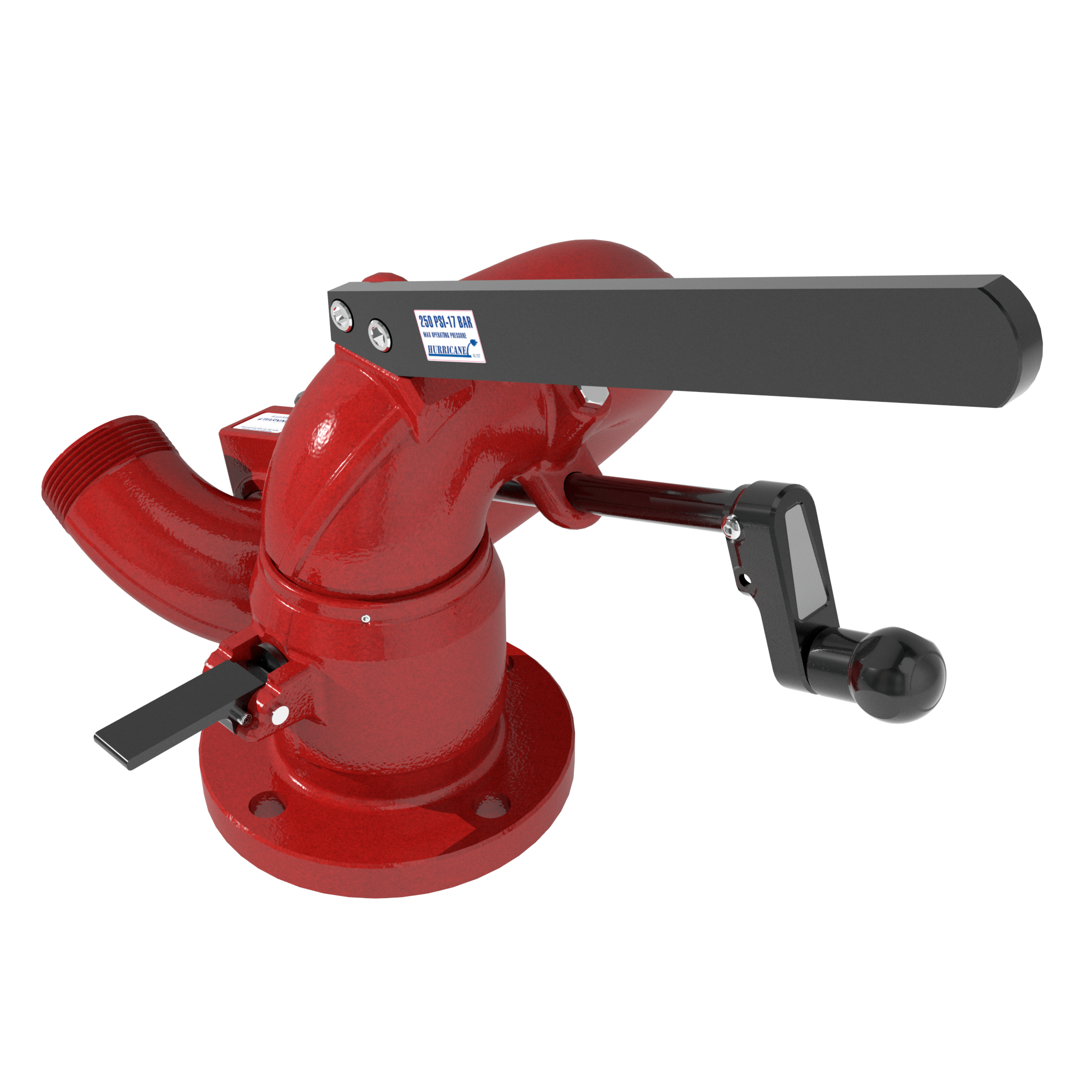 Hurricane Tiller+Handwheel 1250 GPM (4500 LPM) Monitor, Standard - 4" (100 mm) ANSI 150/DN100 PN16 Rigid Inlet, 4.5" (115 mm) Riser Flange, 2.5" (65 mm) NHM Rigid Outlet, Red Hurricane Tiller+Handwheel 1250 GPM (4500 LPM) Monitor, Standard - 4" (100 mm) ANSI 150/DN100 PN16 Rigid Inlet, 4.5" (115 mm) Riser Flange, 2.5" (65 mm) NHM Rigid Outlet, Red