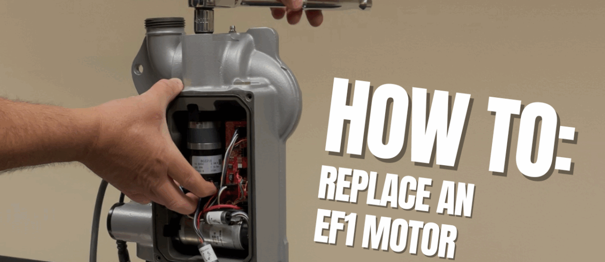 Two Hands Work On A Silver Ef1 Firefighting Monitor And Replace The Motor. Text Reads: How To Replace An Ef1 Monitor