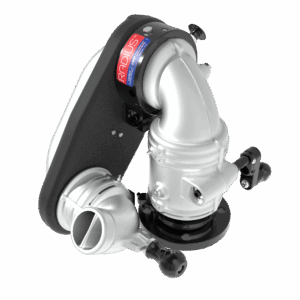 Radius Dual Crank 1500 GPM (6000 LPM) Extendable Monitor, Standard - 3" (75 mm) ANSI 150/DN100 PN16 Rigid Flange Inlet, 2.5" (65 mm) NHM Rigid Outlet, 24 VDC Acc. Power, Silver