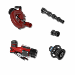 CrossFire Portable Monitor +MasterStream 1250 Automatic & Smooth Bore Nozzle Package, 5" Stream Straightener - 3" NHM Rocker Swivel Inlet, 2.5" NHM Rigid Outlet, Storage Bracket